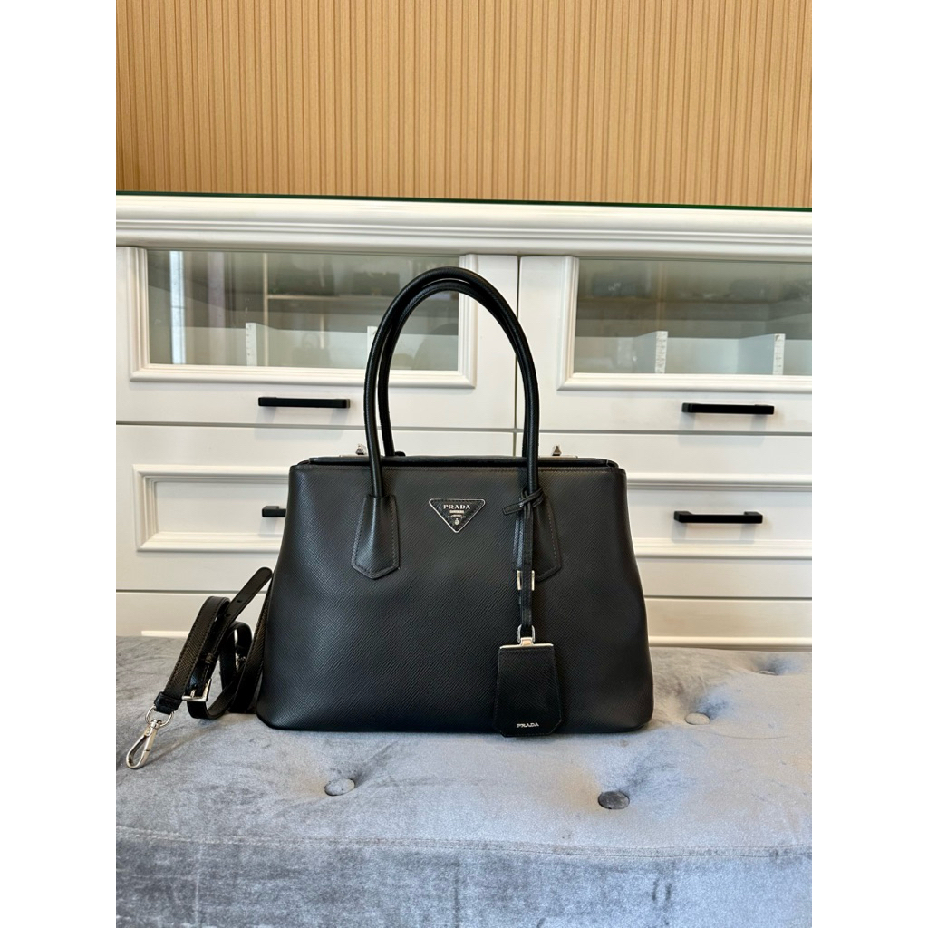 Preloved prada twin lock saffiano handbag black authentic tote bag leather