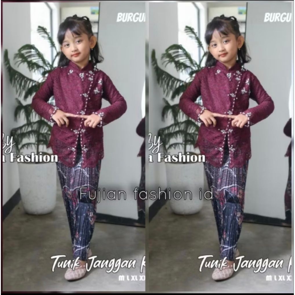kebaya janggan anak / kebaya brokat Payet anak / kebaya brokat modern / setelan kebaya anak