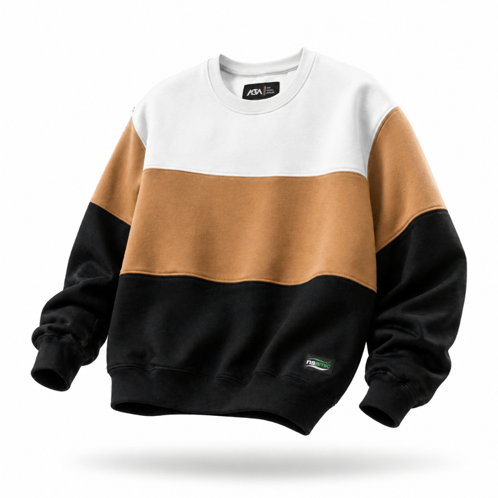 Nsa Ind Crewneck sweater Three Colour Block Camel pria wanita