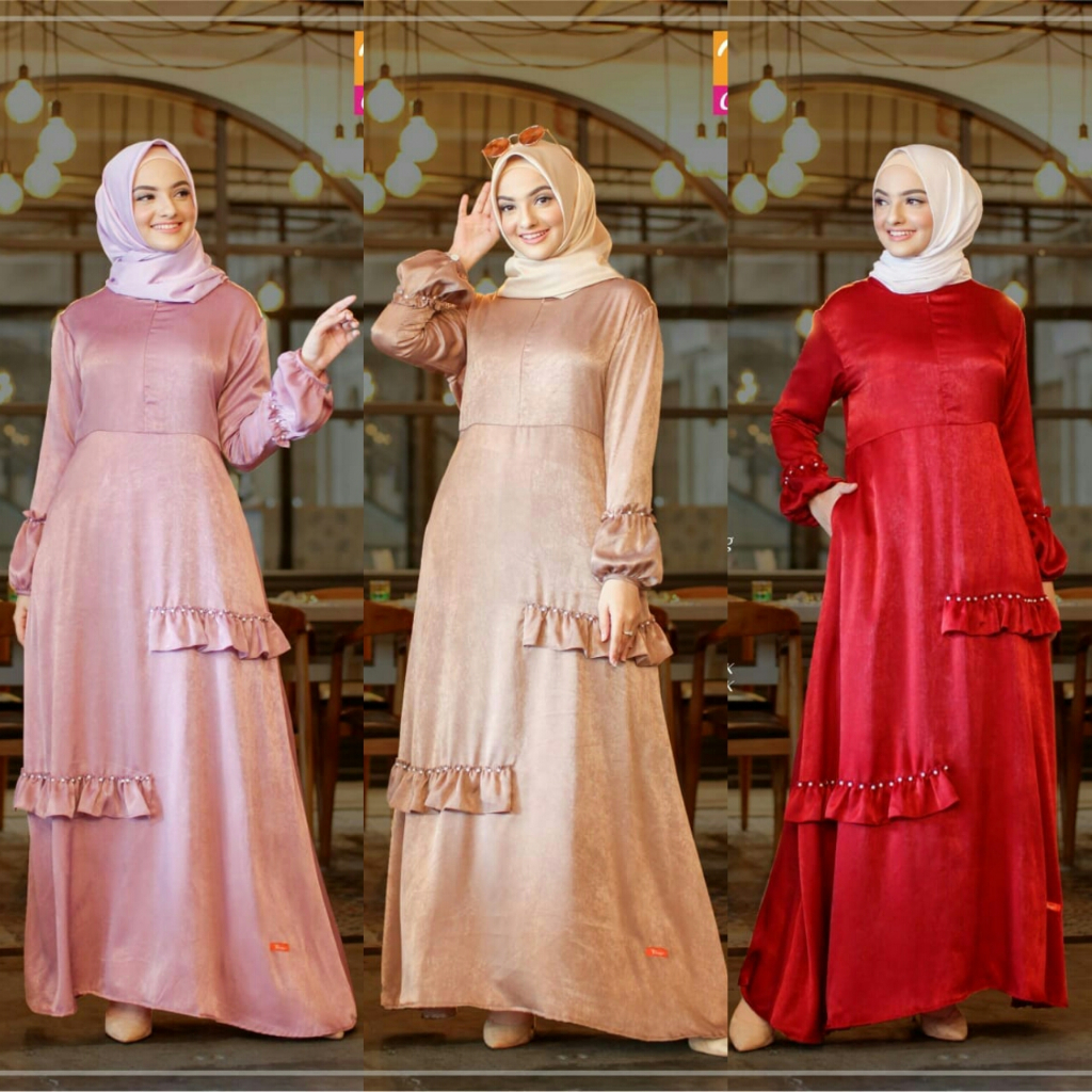 DISKON NIBRAS GAMIS DEWASA SATIN NBS 01 MAROON L