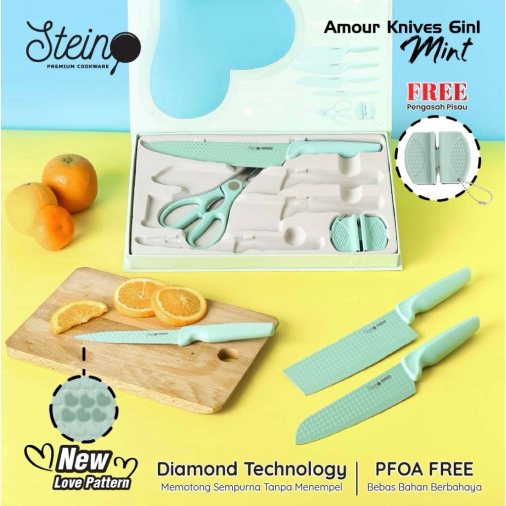 Stein Steincookware Pisau Diamond amour Knife Set 5 + Knife Sharpener Pisau Dapur  Stein Amour Diamo