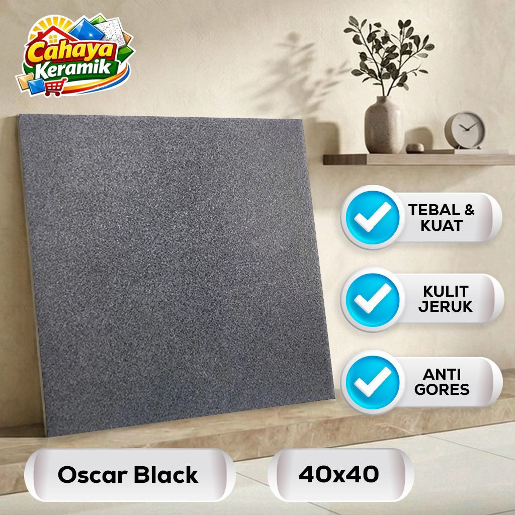Keramik Lantai Polos Oscar Black 40x40 Kulit Jeruk