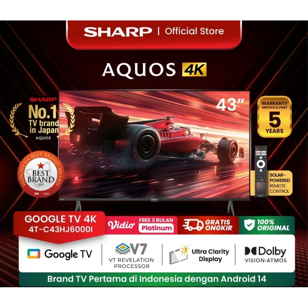 TV LED SHARP 43INCH 4K GOOGLE TV 4T-C43HJ6000I TV SHARP 43INCH 4K