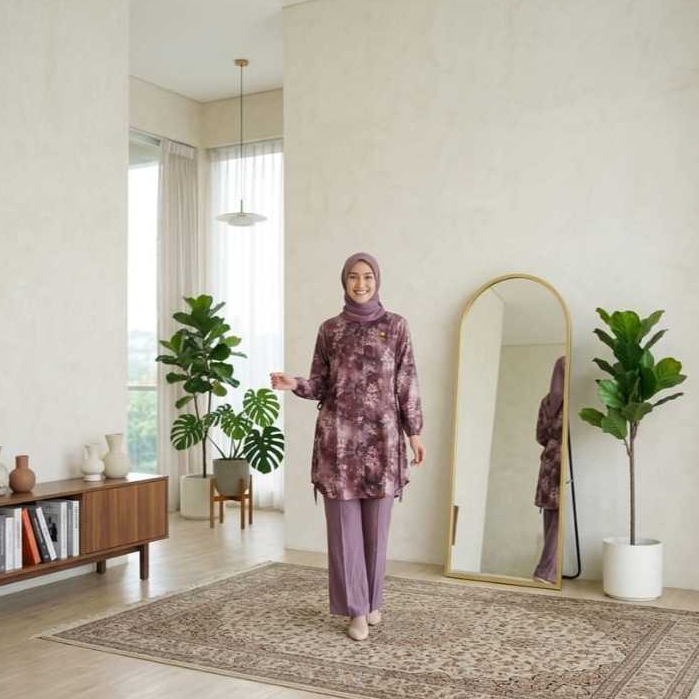 SETELAN/SET CELANA LONG TUNIK RAYON TWILL ARMANY MOTIF BUNGA TERBARU-ONE SET RAYON BUNGA ALINDA SET 