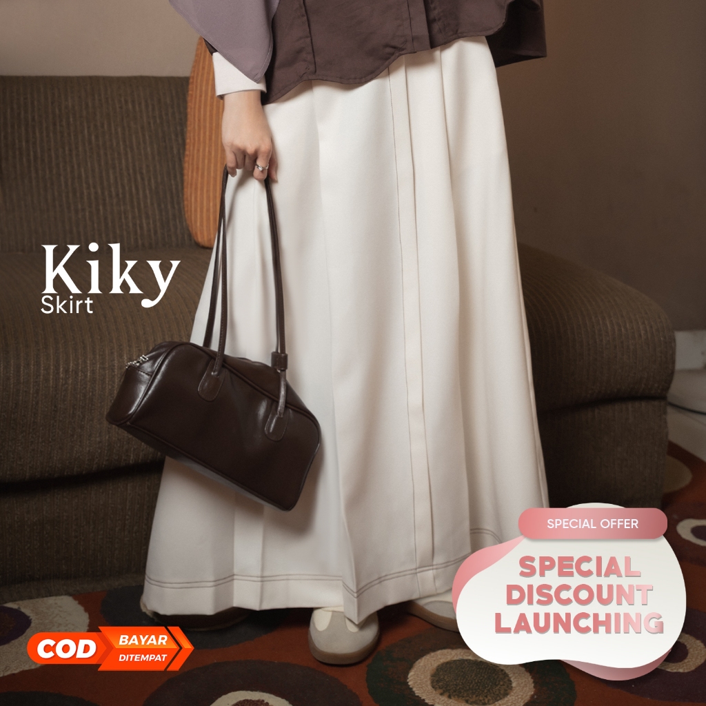 JILBRAVE Kiky Skirt Rok A-Line Aksen Benang Kontras Basic Skirt Casual Elegant