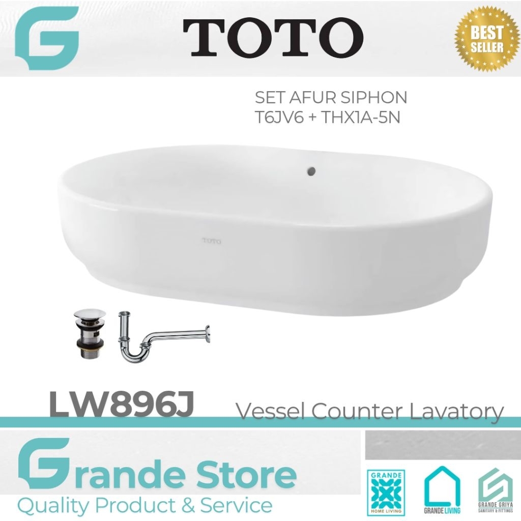 TOTO Wastafel Meja LW896J LW 896 J Lengkap dengan Afur dan P Trap