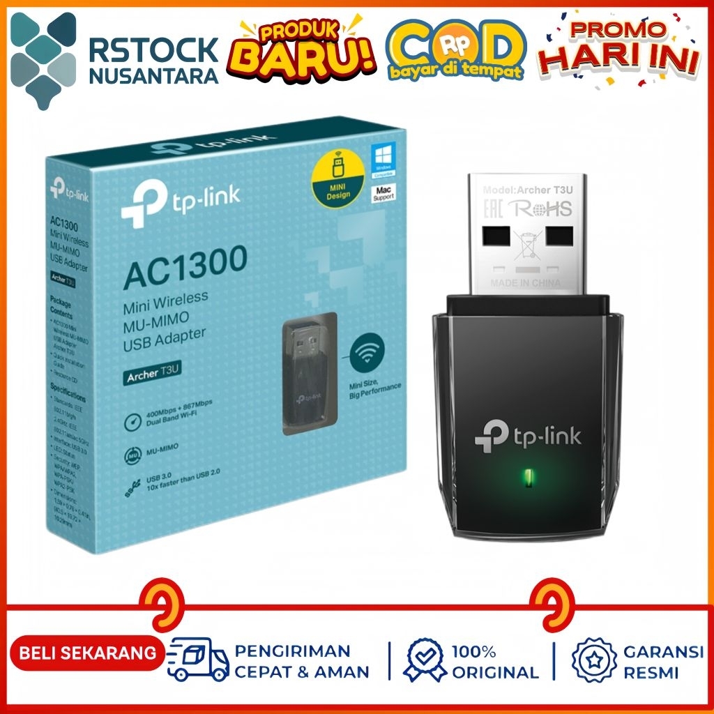 TP-Link Archer T3U AC1300 Wi-Fi 5 Mini USB 2.0 MU-MIMO Wireless Desktop Adapter