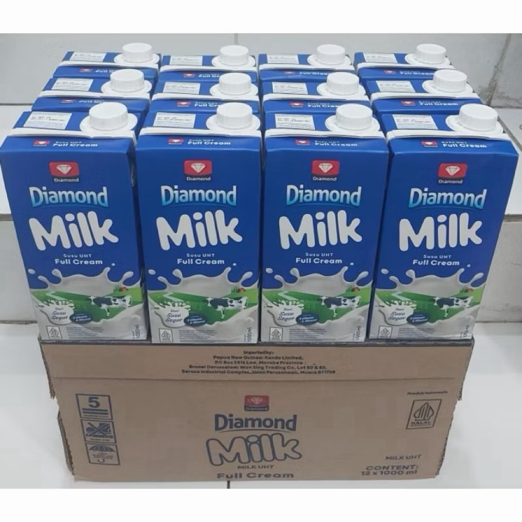 Diamond Susu UHT Full Cream 1 Liter Grosir Per Karton Gojek Grab Instant Only