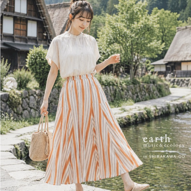 Rok Wanita Korean Style Premium Eksklusif Lotus Stripe Skirt New by Earth Music & Ecology Original