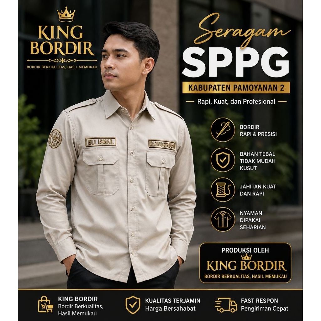 Kemeja SPPG/Kemeja BGN Bordir Timbul atau 3D