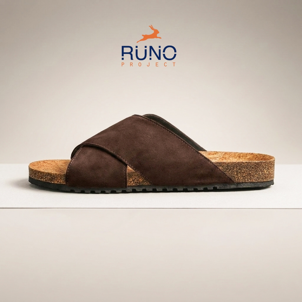Ohio Brown Classic Sole Runo Project - Sandal Footbed Pria Slides Cork Birken Docmart Klasik