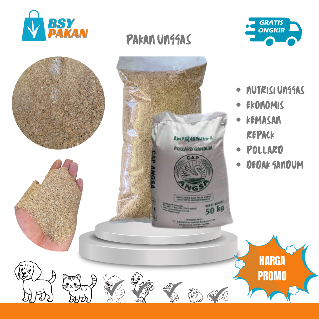 Pollard Gandum Cap Angsa Dedak Gandum Murni Nutrisi Unggas Dan Ternak Kemasan Repack