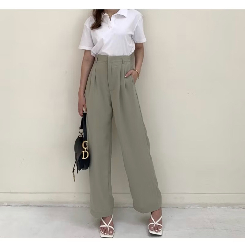 [PRELOVED] Kulot Beige Studio Loui Pants High Waisted - Sage Size L