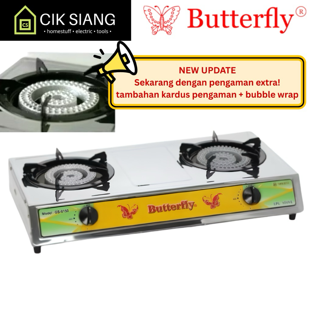 Kompor GS 8150 Stainless Cast Iron / Cor Butterfly 2 Tungku Api Seribu GS8150