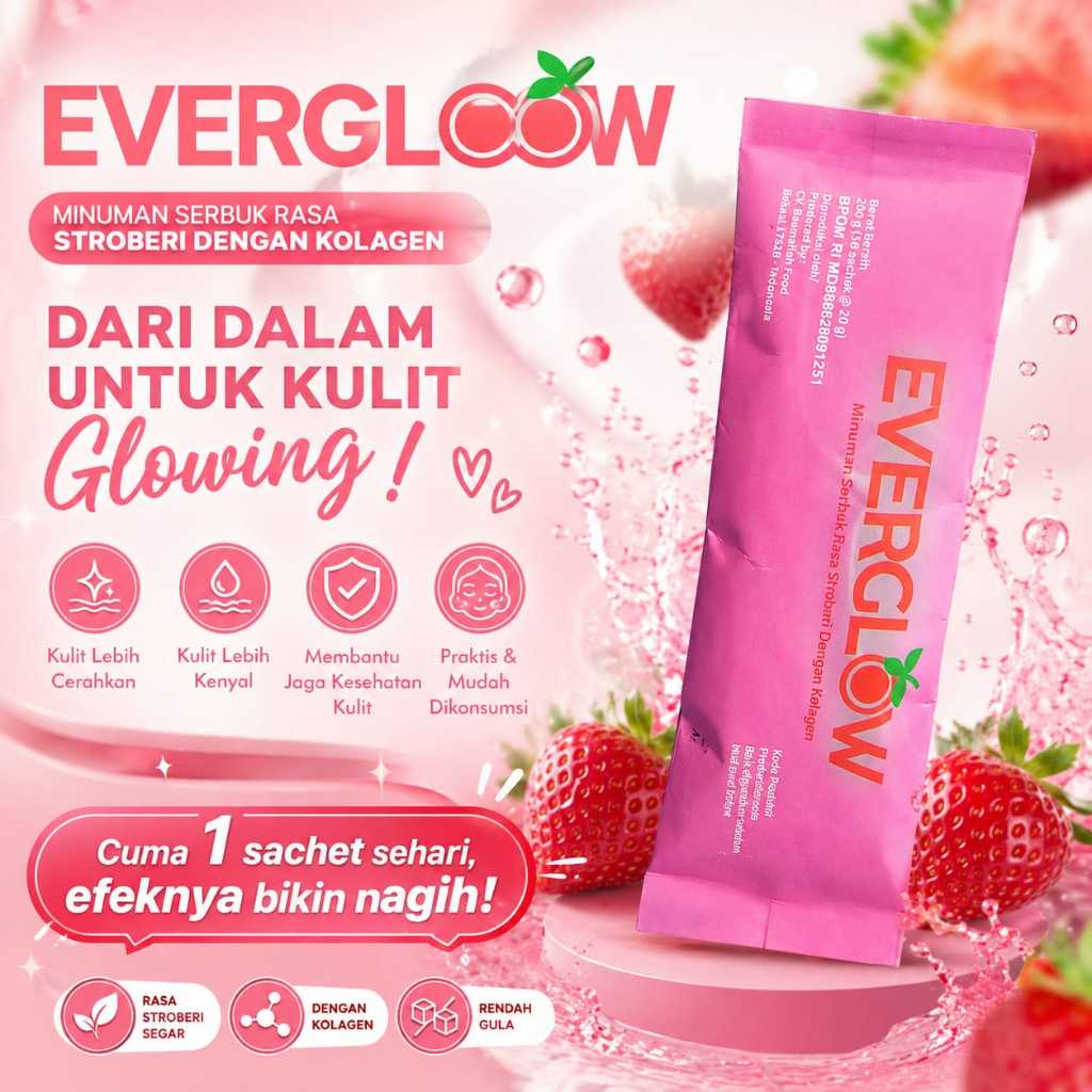 Minuman Kolagen EVERGLOW Premium 1 Sachet - Mencerahkan Kulit, Mengurangi Jerawat, Mempercepat Pertu