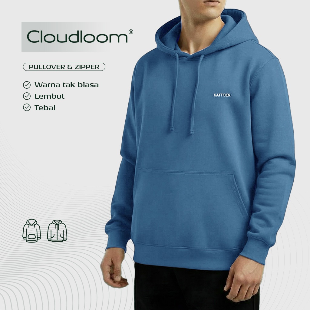 Kattoen - Cloudloom Jacket Jumper Hoodie Polos Aegean Blue - Biru Laut Tua 290 Gsm