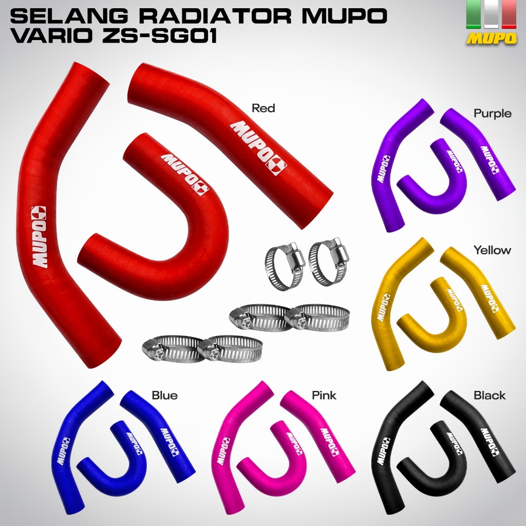 Selang Radiator Vario 125 Vario 150 Set Klem Warna Hitam Merah Biru Ungu Merk MUPO