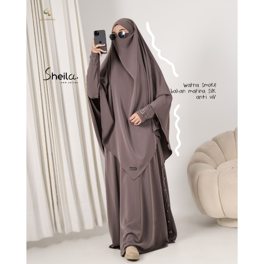 Sheila Gamis set by Gerai Mika | Gamis set syari khimar cadar Marbella anti UV | Gamis set hijab Sya