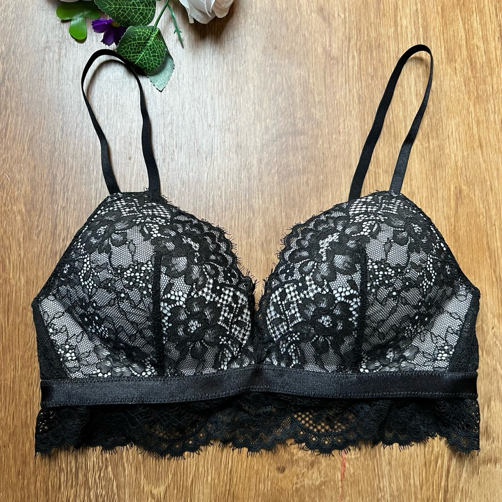 H&M BRA TANPA KAWAT BRA HITAM LACE BUSA TEBAL PUSH UP BRA BRANDED SIZE 34B 34D PENGAIT 3x3 STEP