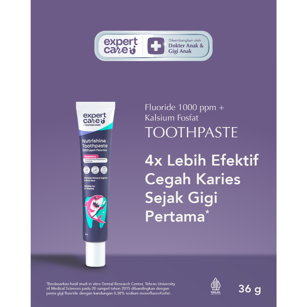 Pasta Gigi Bayi dan Anak - Expert Care Nutrishine Pasta Gigi Odol 36gr dengan Fluoride 1.000ppm dan 