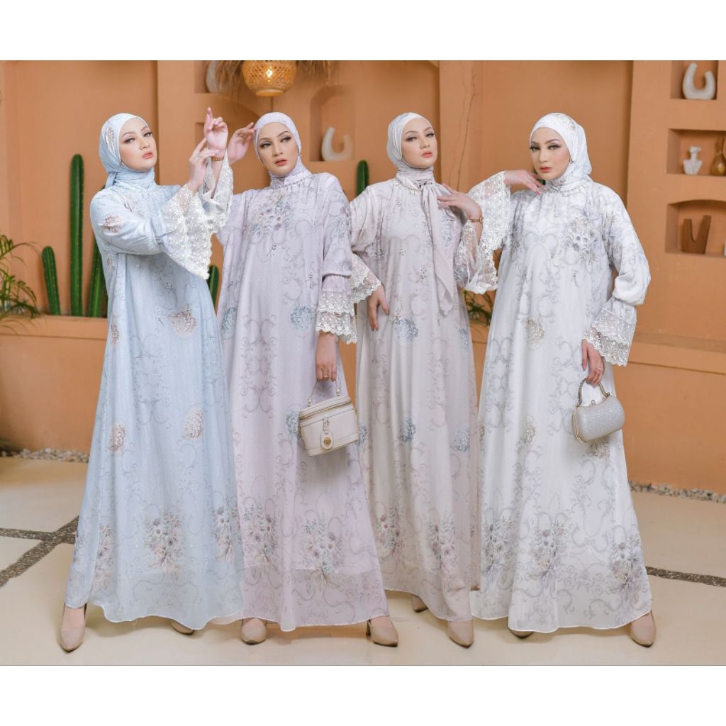 Gamis Dress Rachel Full Motif Printing One Set Hijab