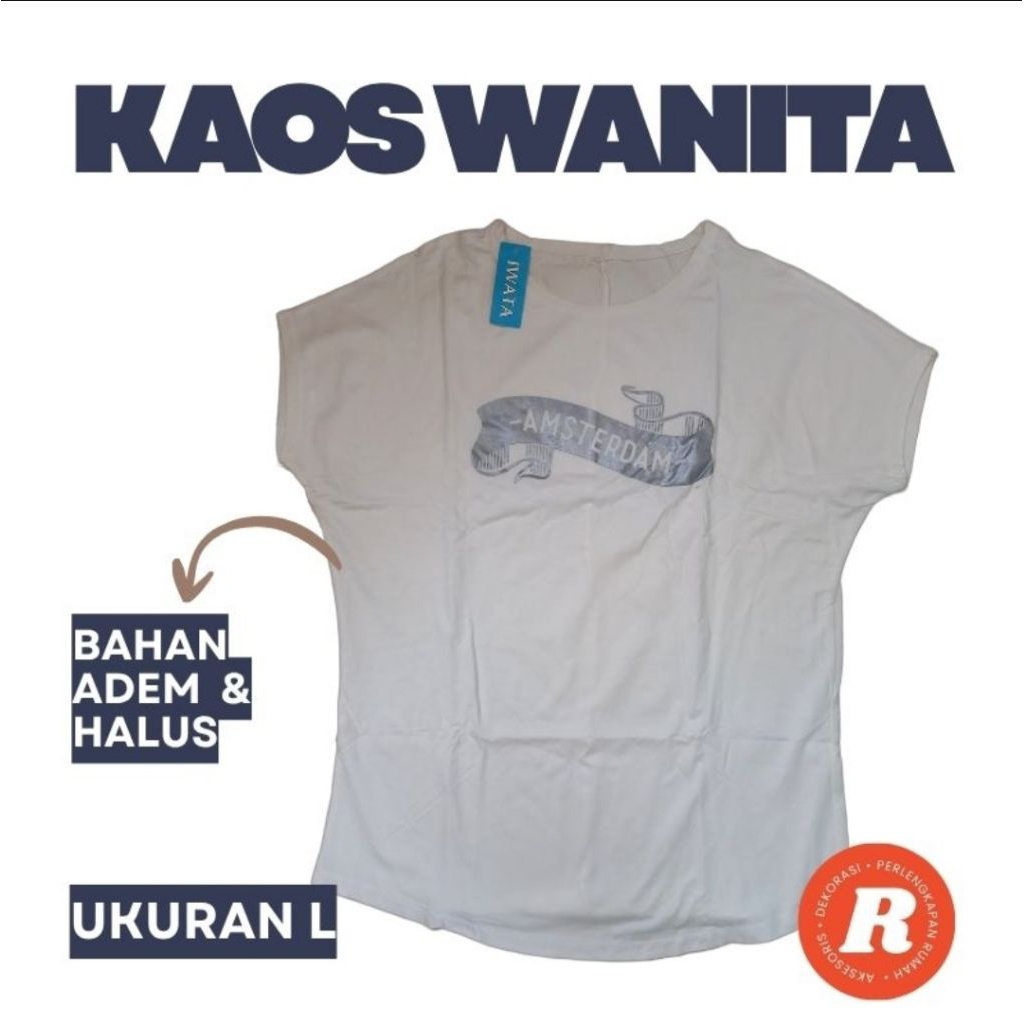 Kaos Wanita Iwata Bahan Adem dan Halus Kaos Amsterdam Warna Putih