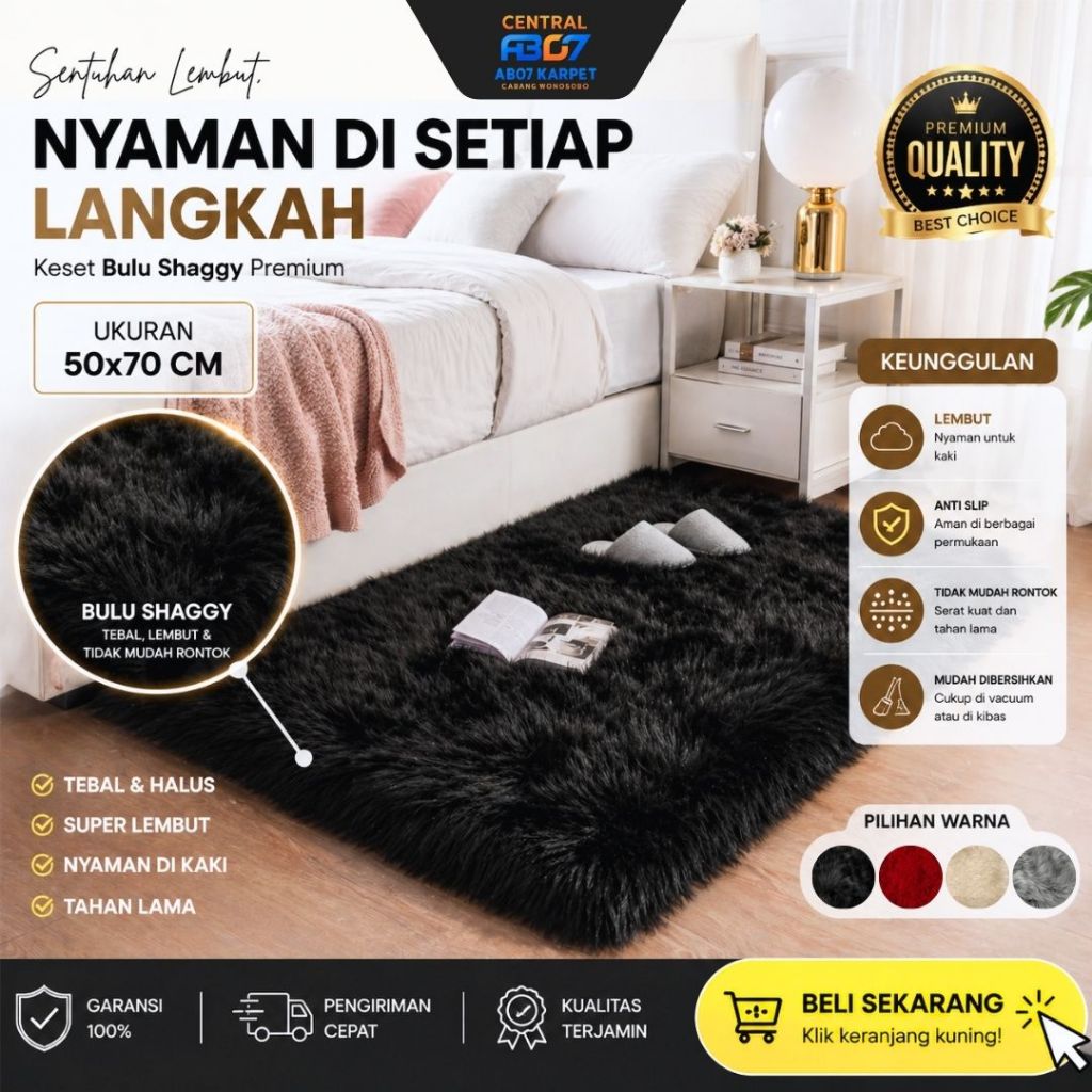 Keset Bulu Shaggy Premium - Sentuhan Lembut & Mewah di Setiap Langkah Size: 50 cm x 70 cm