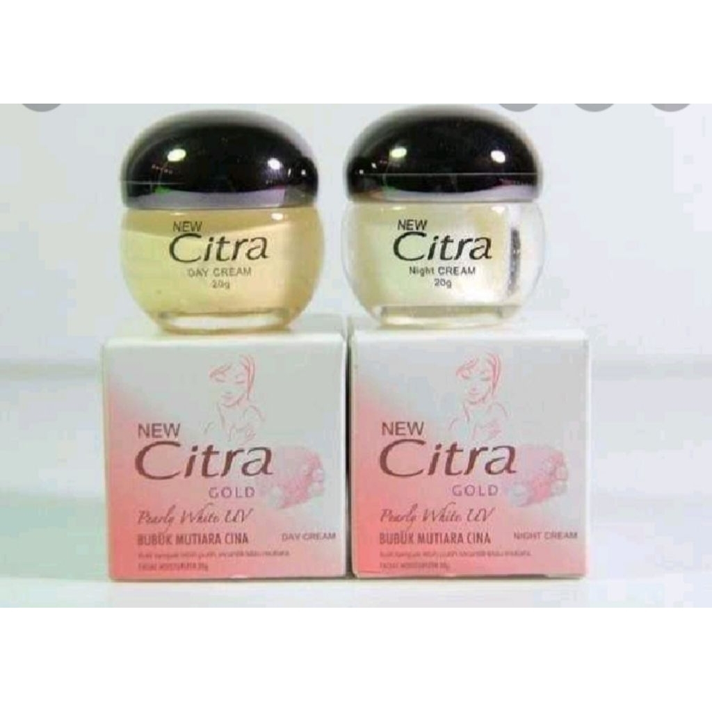 Citra Gold Cream Siang dan Malam 20gr - Pelembab Wajah dengan Bubuk Mutiara Cina, Perlindungan UV, K