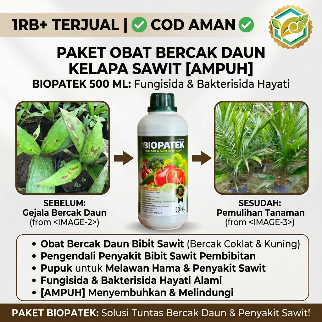 COD AMAN BIOPATEK 500ML Obat Sawit Fungisida Bakterisida Hayati Ampuh Atasi Bercak Daun Kelapa Sawit
