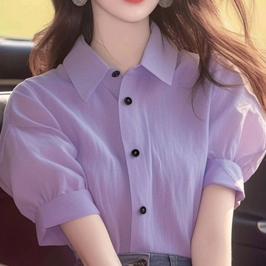 Blus Wanita Gaya Baru/Kemeja Lengan Pendek Puff Kerah Polo