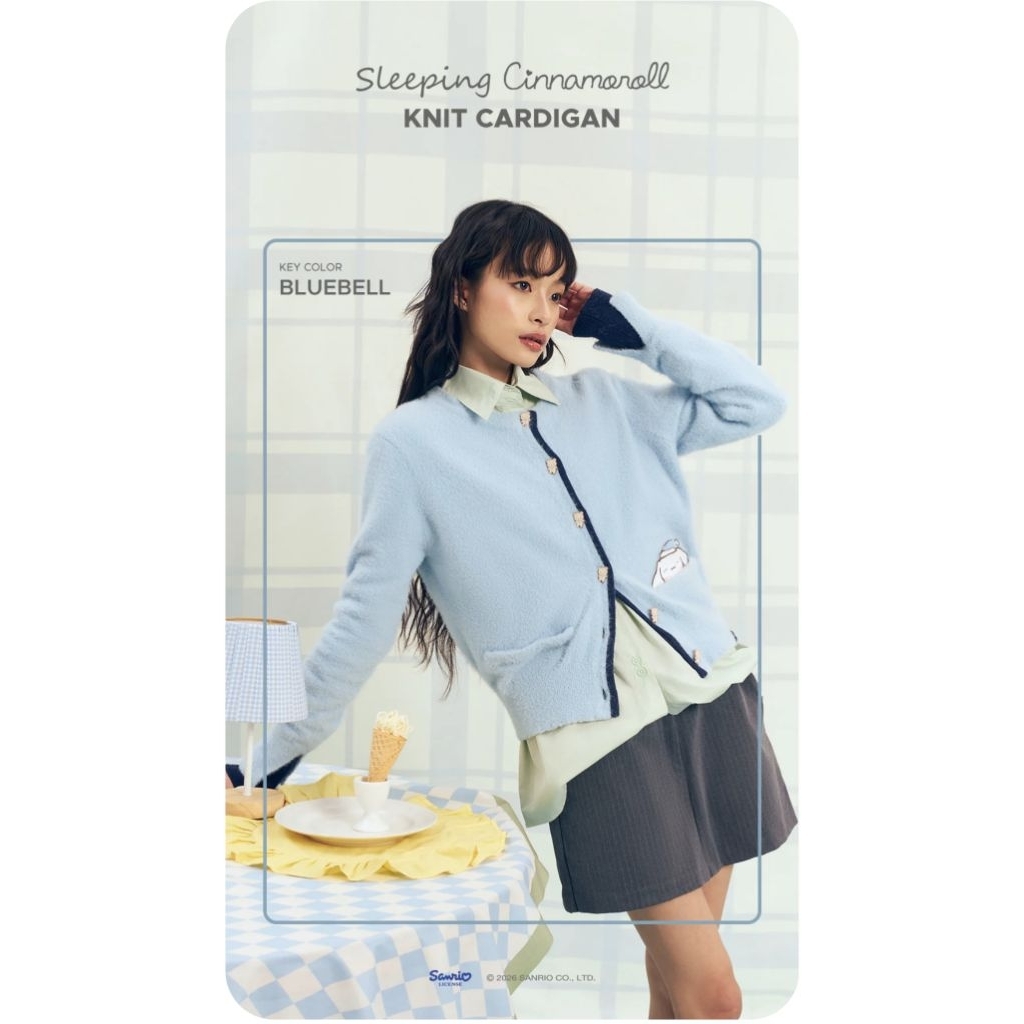 [NEW] BEBE PLUM Sleeping Cinnamoroll Knit Cardigan Bluebell