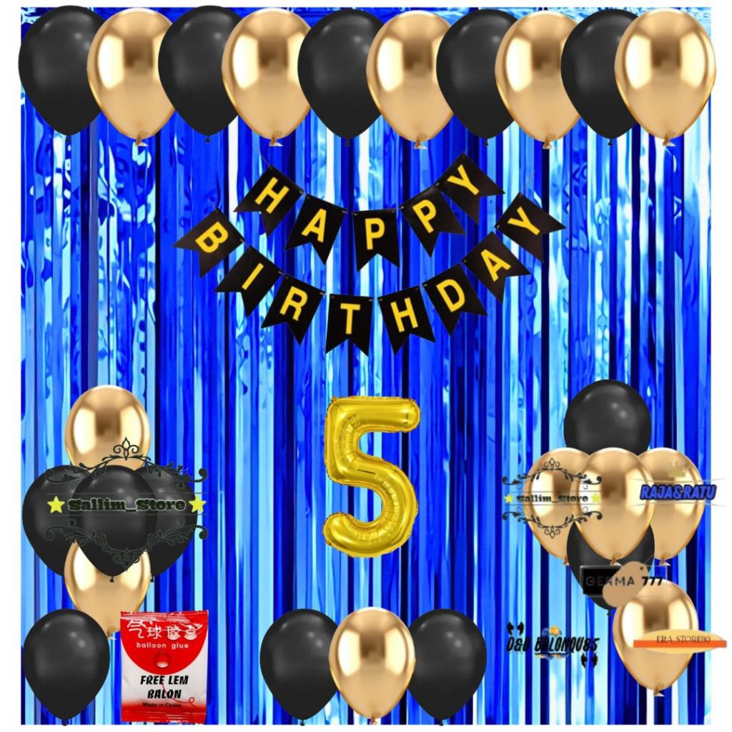 Paket Dekorasi Ulang Tahun Anak Balon Foil Angka Banner Happy Birthday Tirai Foil Set Lengkap