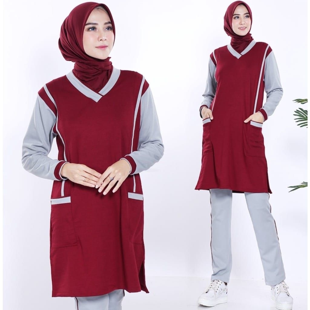 stelan senam tunik wanita yovis sfort/pakaian olahraga muslimah/hijab