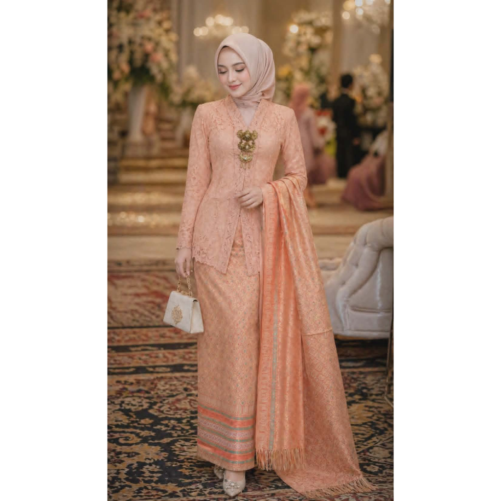 Kebaya Modern Setelan Kebaya Kartini Tunik Brokat Lapis Full Furing Katun Lengan Panjang & Rok Bawah