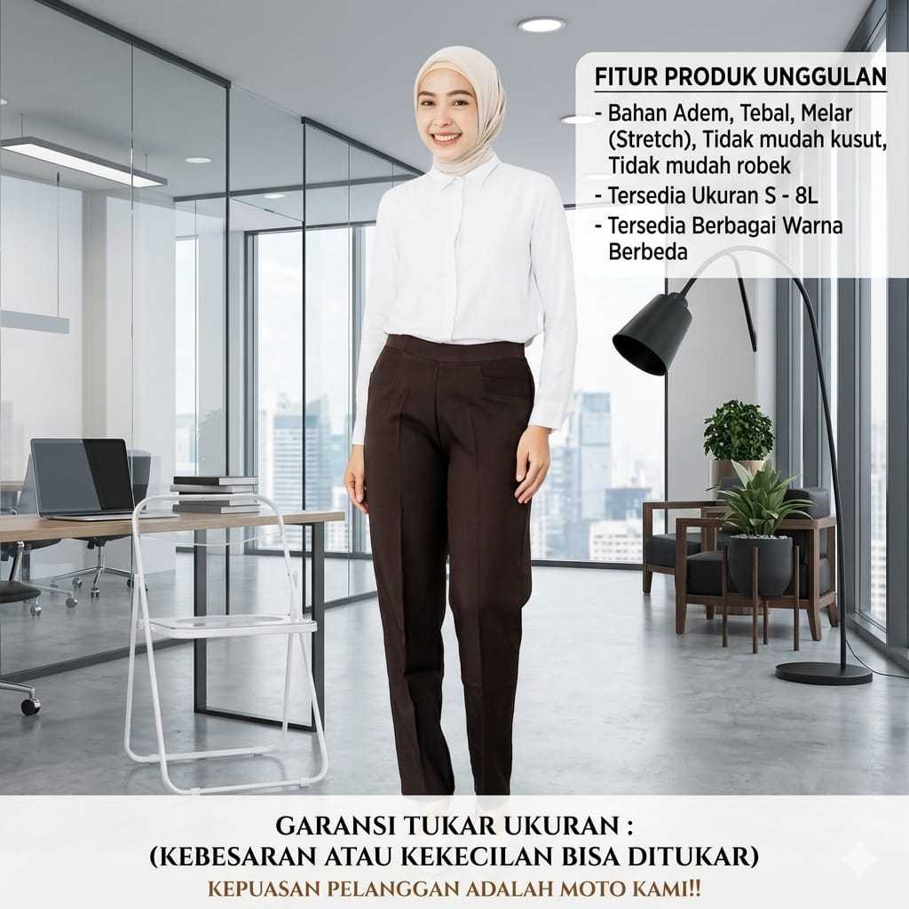 Celana Panjang Kerja Formal Wanita Pinggang Karet Bahan Berkualitas Nyaman Dipakai - DEJIFA X ZRELLA