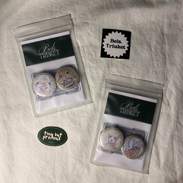 Vintage Animal Pin Button bels. trinket | Puppy & Bunny Aesthetic Badge
