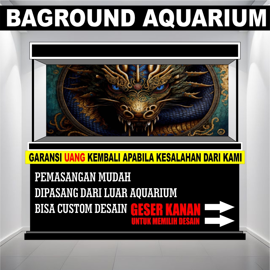 stiker background kaca aquarium 3d timbul jumbo akrilik besar full set aquaspace gambar dragon naga