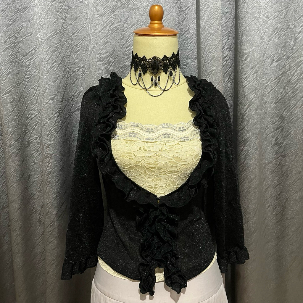 One set top cardigan dark coquette 2000s y2k shoujo himekaji fairycore whimsical vintage academia ka