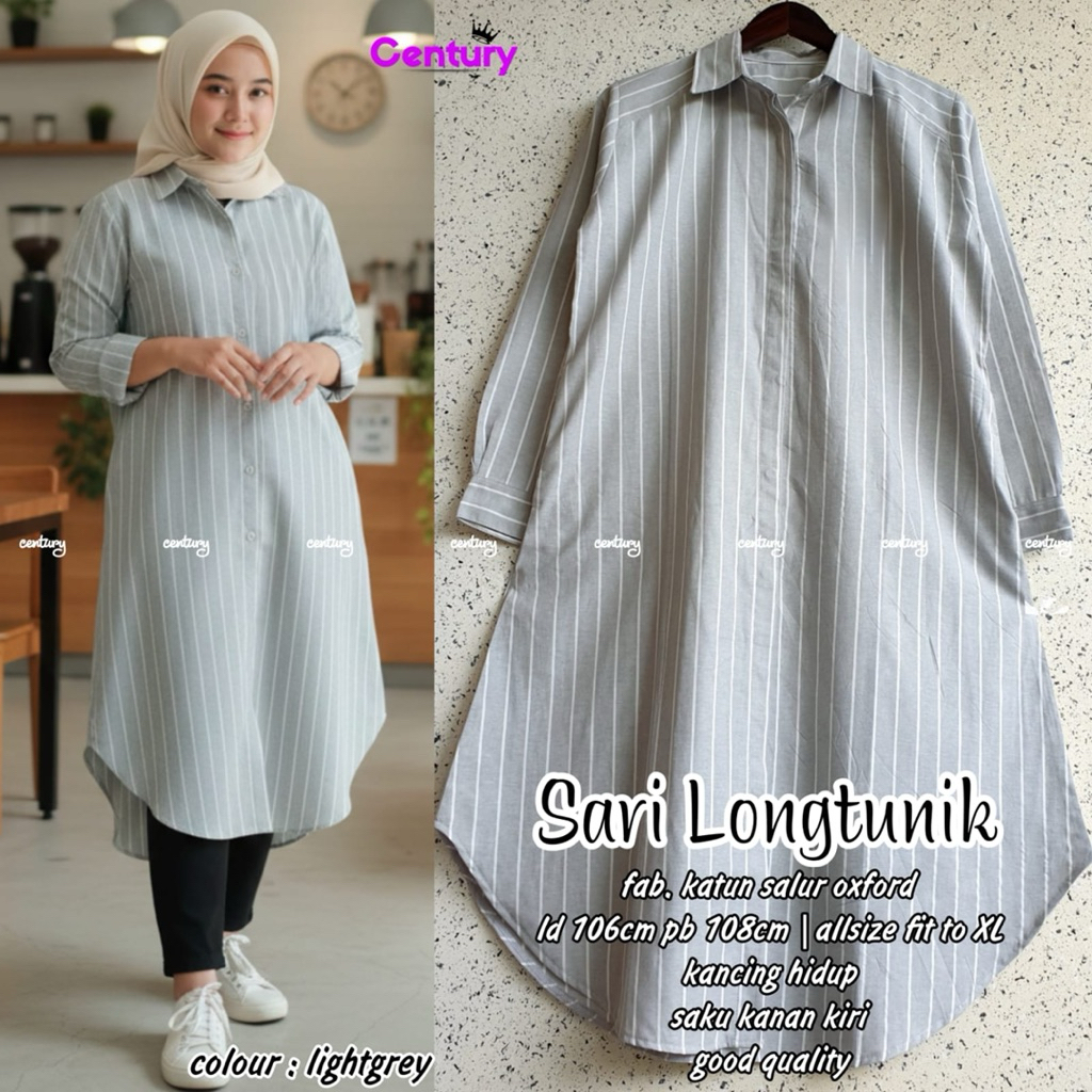 SARI LONG TUNIK WANITA LD106 BAHAN KATUN SALUR/HARUKA MOTIF GARIS CENTURY