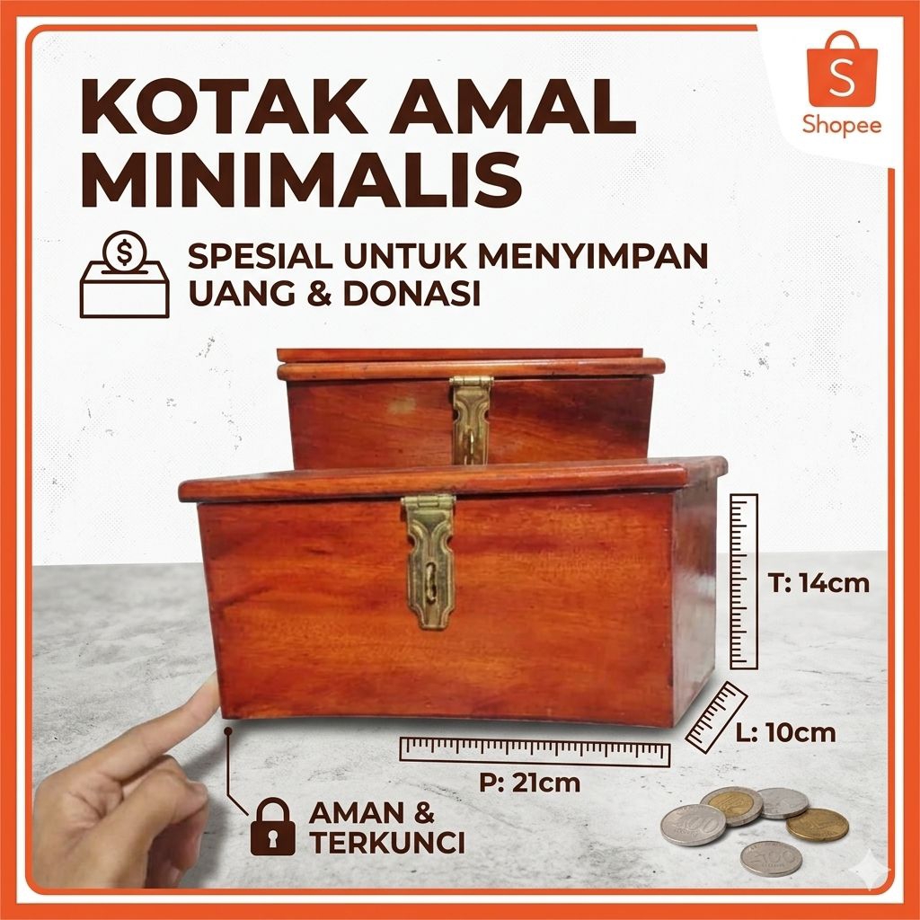 Kotak Amal/Tabungan/ Celengan Kayu/ Kotak Amal / Kotak Infaq Kayu Eksklusif