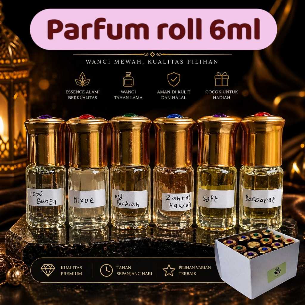 Parfum Roll 6ml Botol Emas, Wangi Mewah, Aman Halal, Pilihan Varian