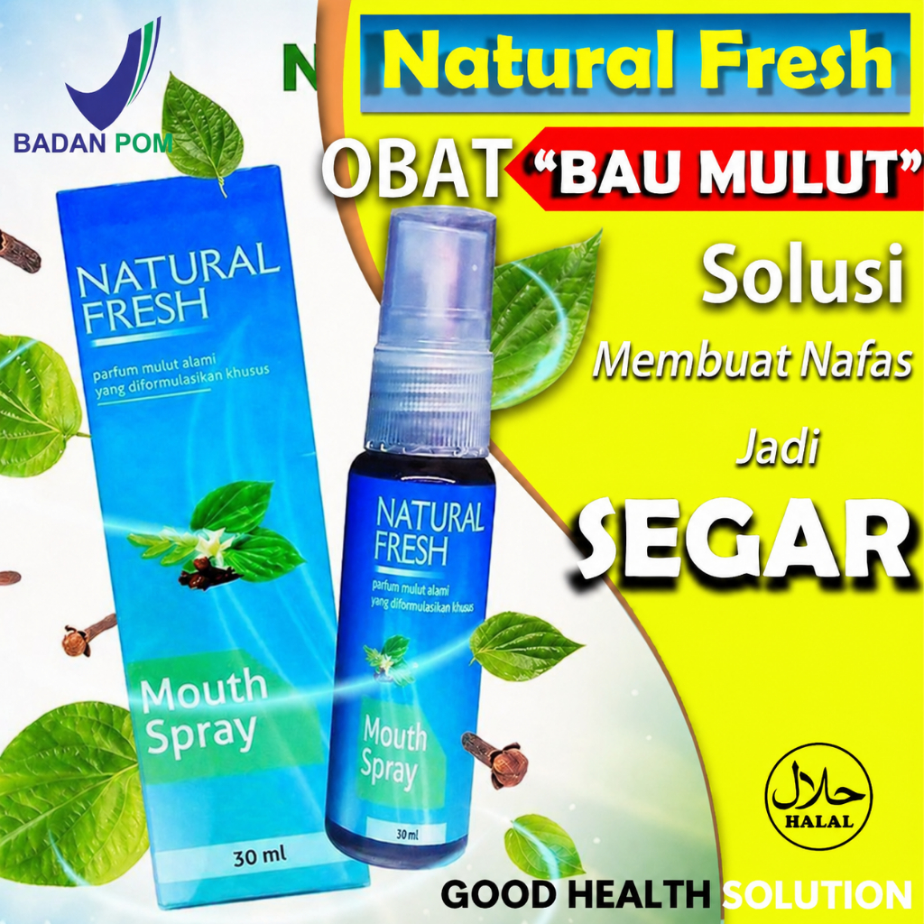 Mouth Spray Natural Fresh Herbal Alami 30ml, Parfum Mulut Herbal, Halal, Badan POM