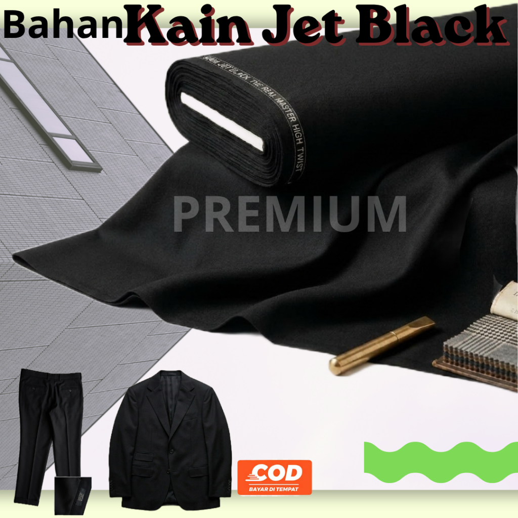 KAIN JET BLACK bahan CELANA JAS