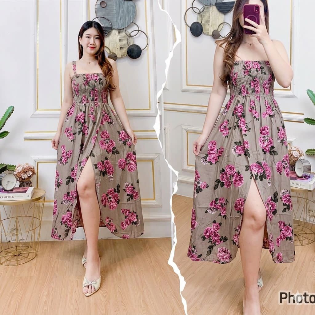 daster bali kerut dada tali panjang rok belah sandra