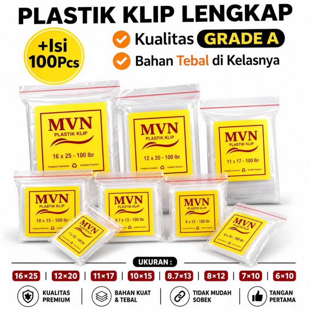 Plastik Klip Zipper Zip Lock Makanan Kantong PE Clip Seal Bag 16x25 - 12x20 - 11x17 - 10x15 - 8x12 -