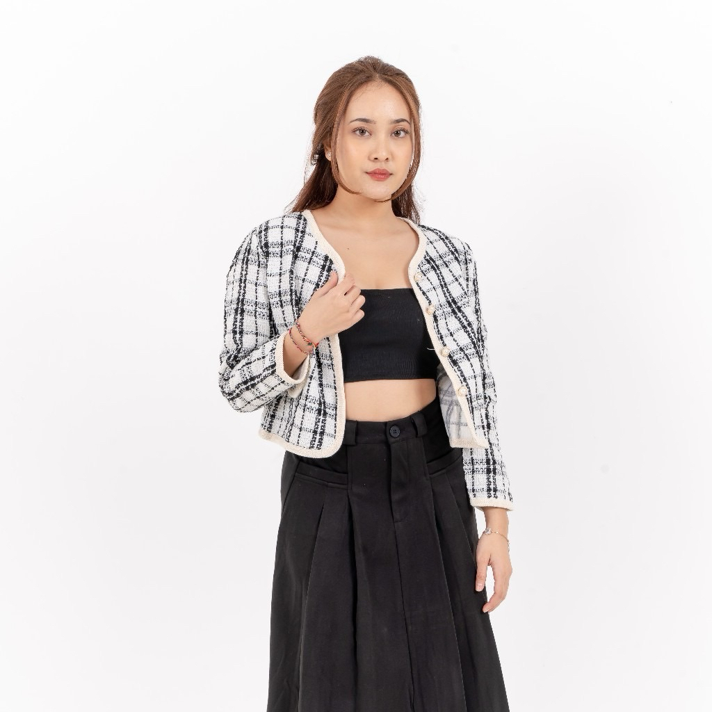 [GURLBUCKET] Twitty Cardy Top/ Tweed Cardy/ " Clothing Wanita " White Putih Kantor Office Cardigan B