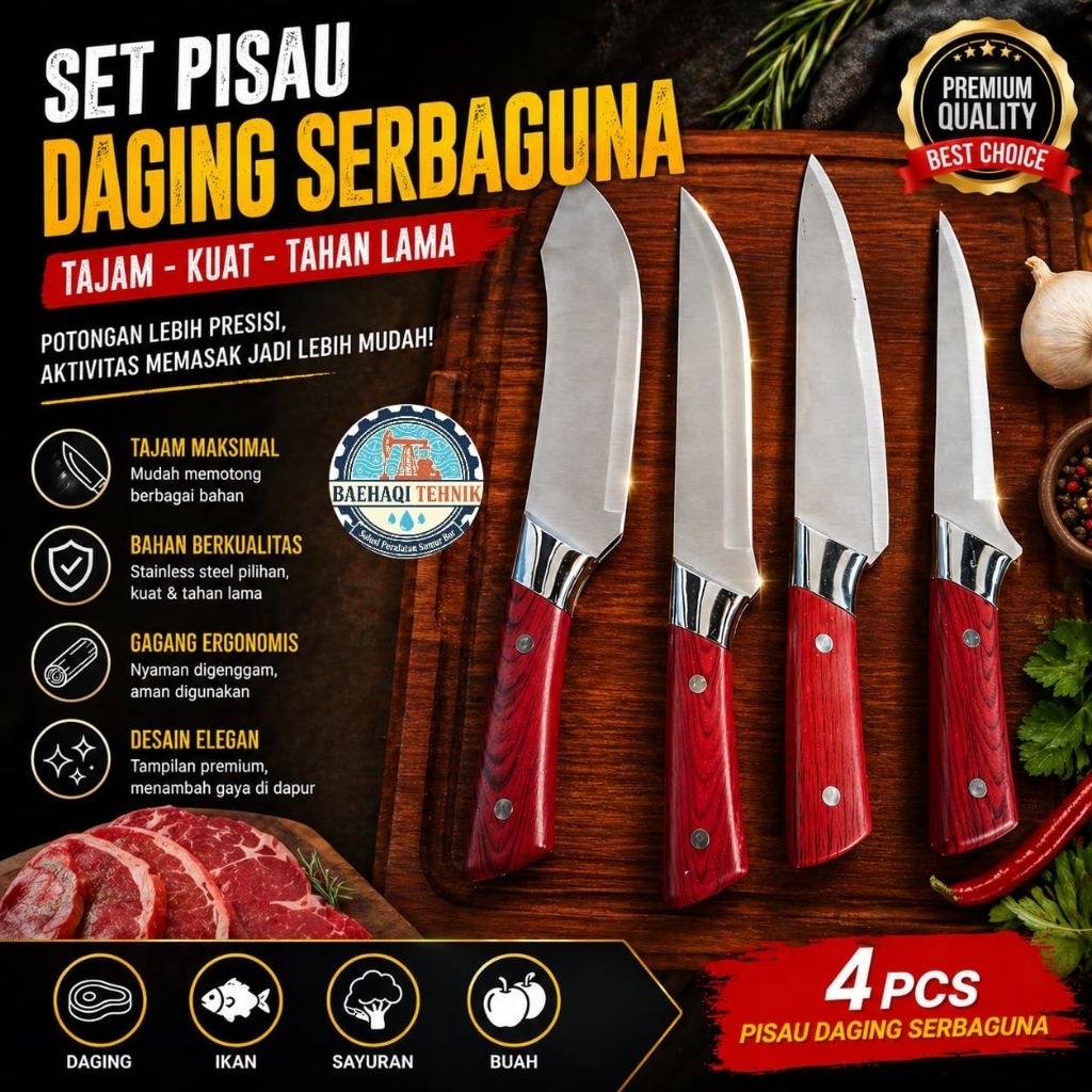 Pisau Dapur /Pisau Daging/Pisau 1 Set Super Tajam Serbaguna untuk Daging Sayur dan Tulang/Asahan Pis