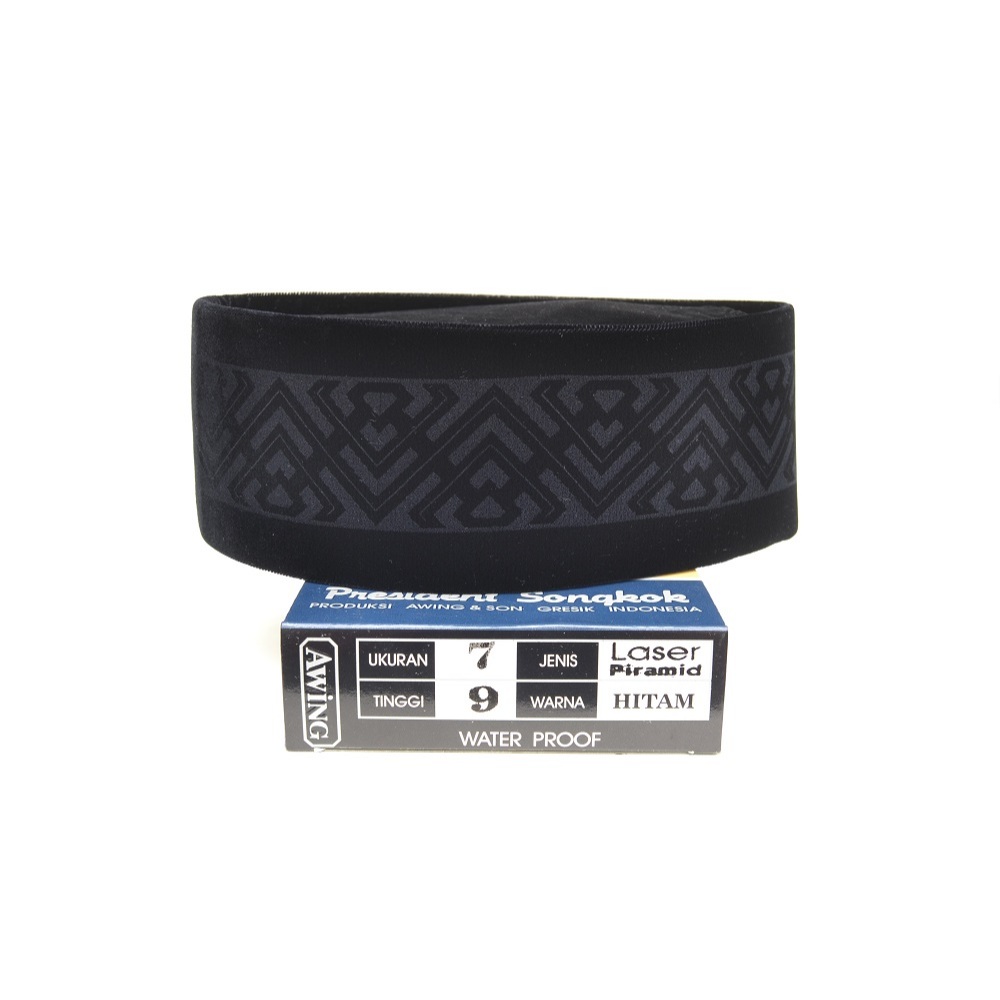 AWING Peci Hitam Elegant Motif Laser Piramid