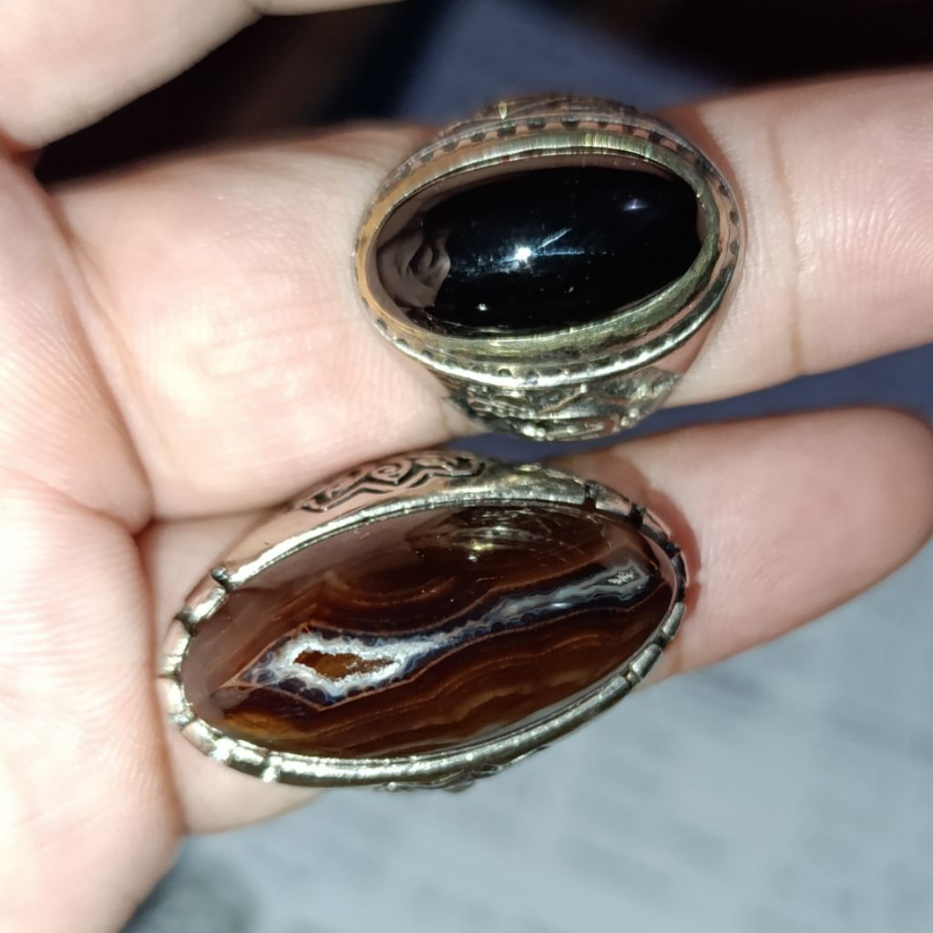 CA 83 Cincin Akik Batu Yaman Wulung Motif Joss Model Pandan