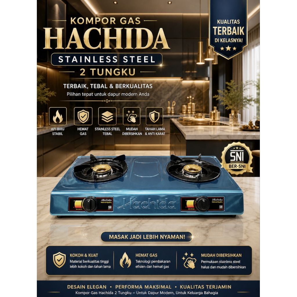 kompor 2 tungku Stainless steel Hachida